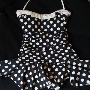 Chaps Black and White Polka Dot One Piece Swimsuit